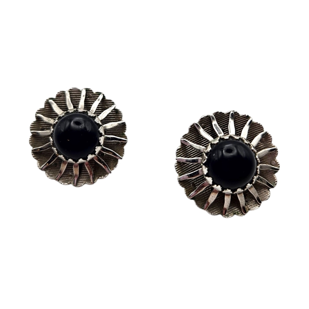 Vintage Sarah Coventry Black Beauty Earrings 1960s Clip On Silver Tone Black